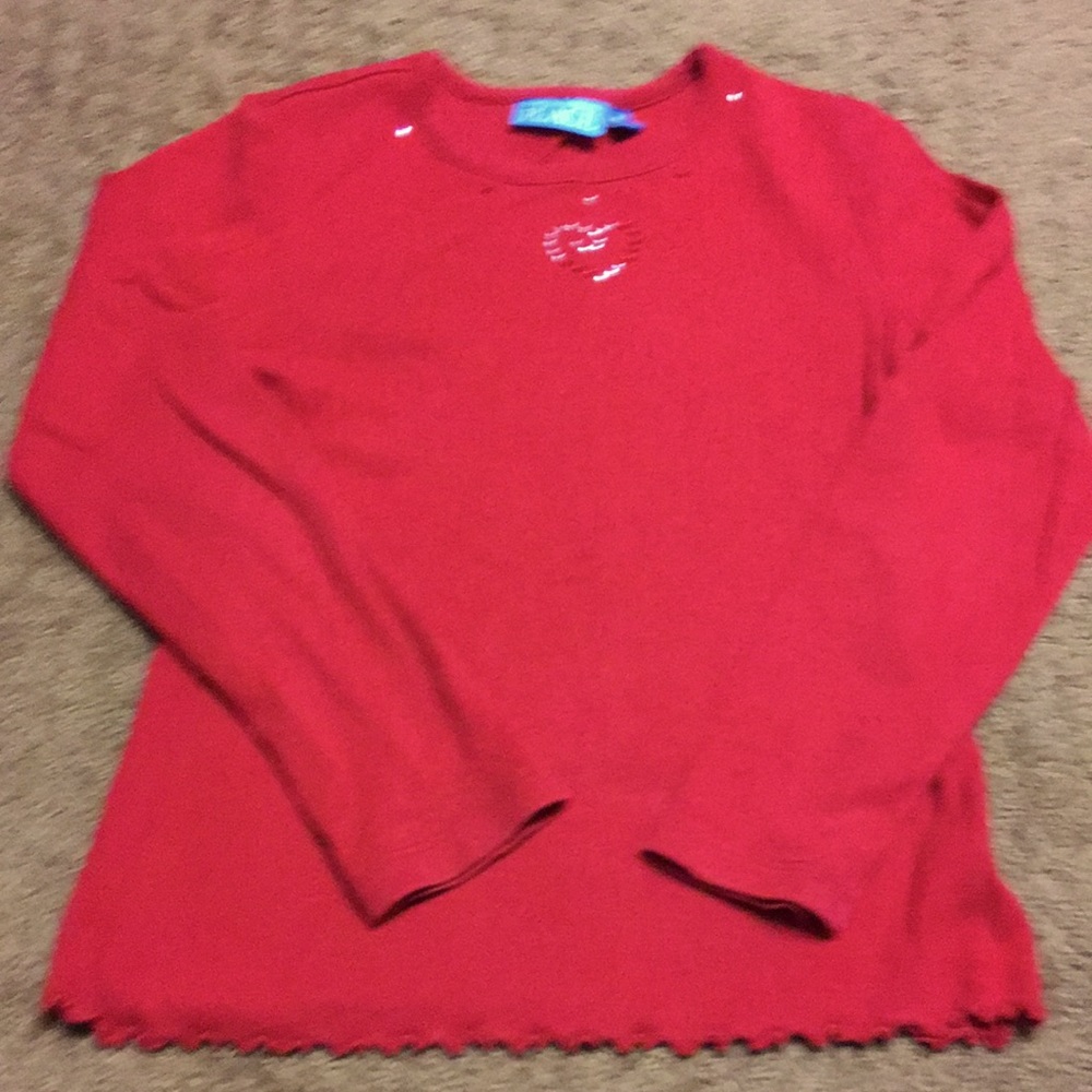 Heart Top Girls size 7 - 8 red long sleeve shirt EUC